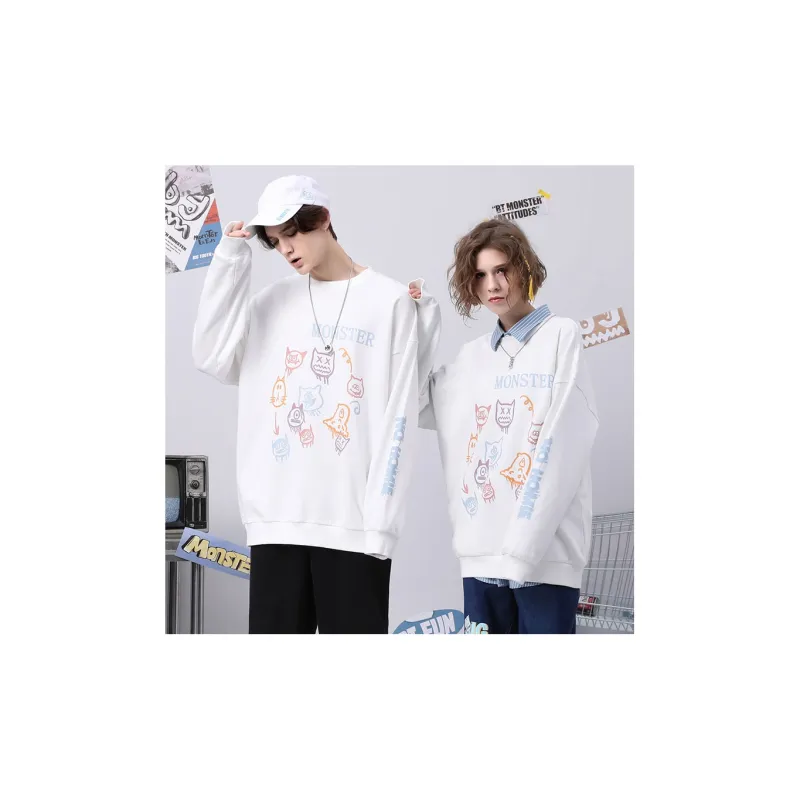 Bt Crew Neck Loose Fit Regular Sweatshirt Unisex White-3