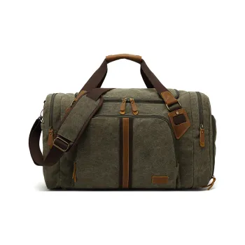 Slazenger Canvas With Top Grain Cow Leather Canvas Bag Shoe Bag Gym Bag Handbag Unisex Army Green