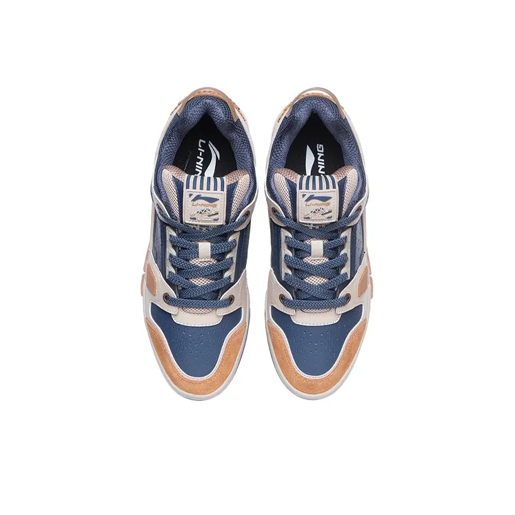 LiNing Anti-Slip Wear-Resistant Low-Top Skateboard Shoes Men's Blue White Brown-3