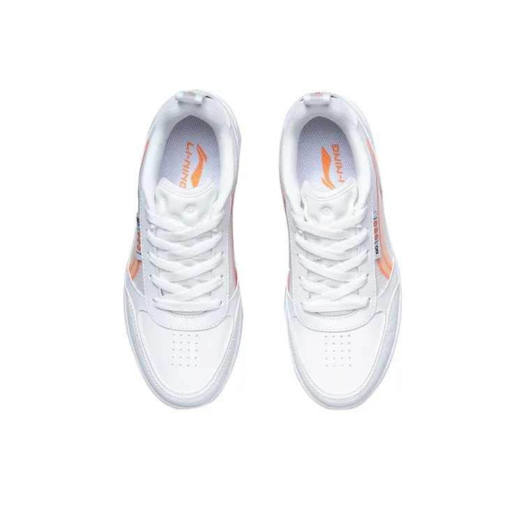 LiNing NO.258 Anti Slip Wear Resistant Low Top Skateboard Shoes Women's White Orange-3