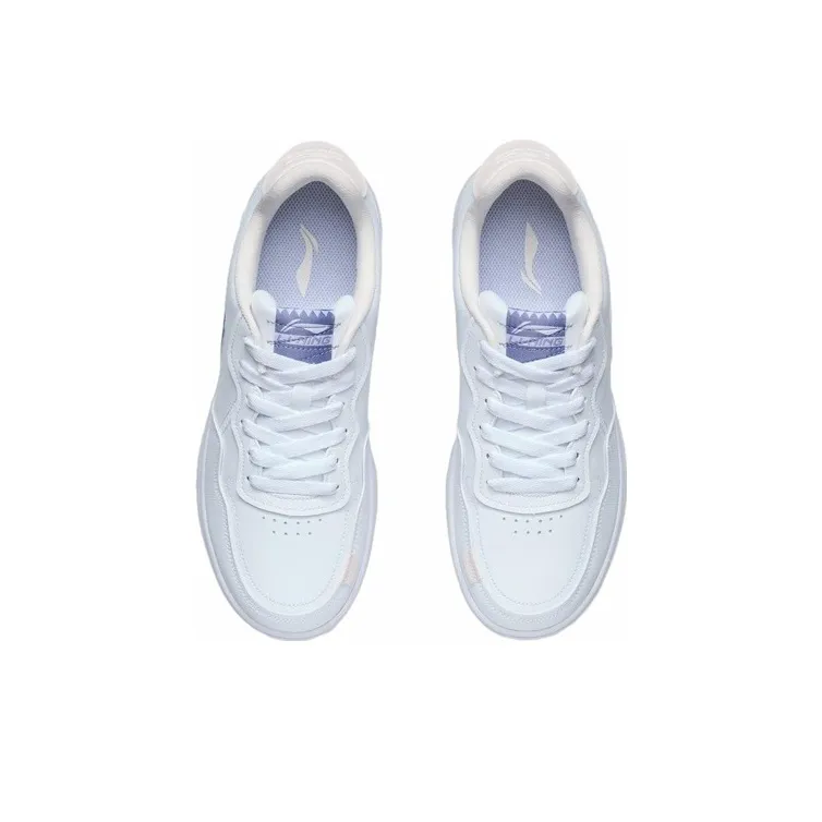 LiNing Anti-Slip Wear-Resistant Low-Top Skateboard Shoes Women's White Blue-3