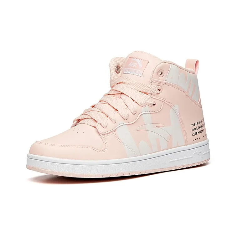 Anta Anti Slip Wear Resistant High Top Skateboard Shoes Women's Baby Pink-1