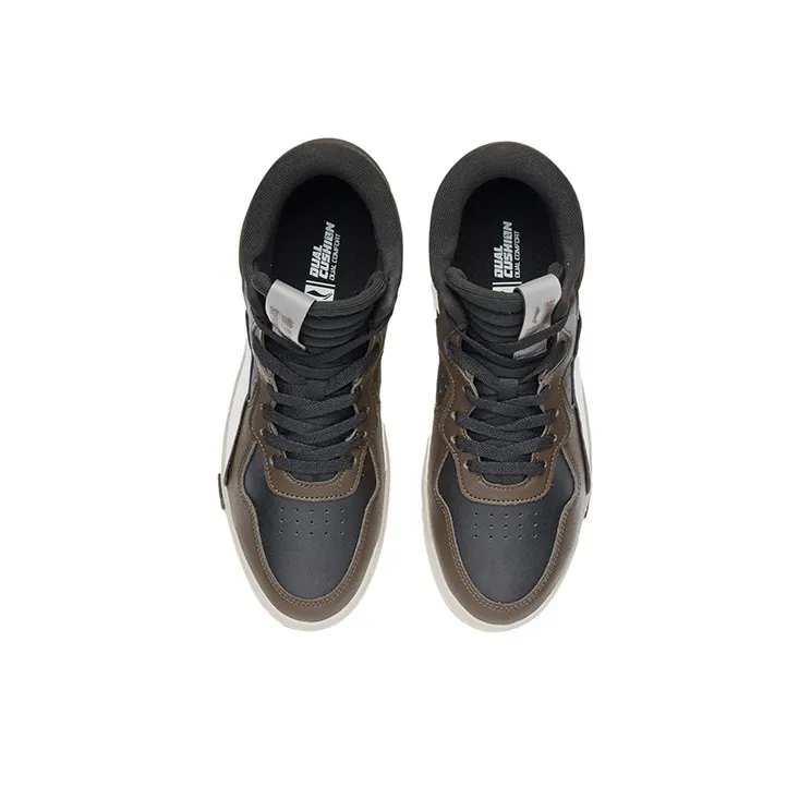 LiNing Wave Superwave Mid Wear-Resistant Slip-Resistant Cushioning Mid-Top Skateboard Shoes Brown Black And White-2