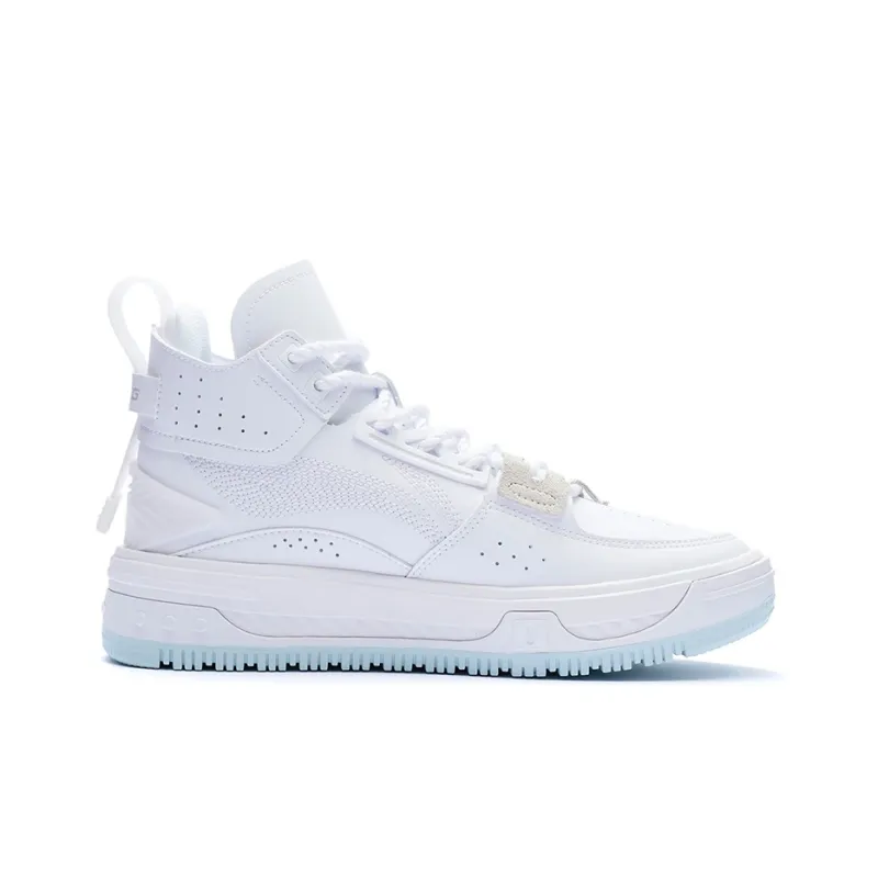 LiNing Anti Slip And Wear Resistant Height Increasing High Top Skateboard Shoes Women's White-1