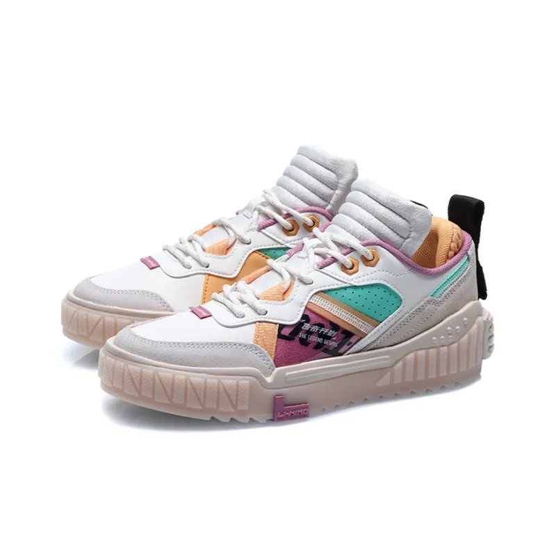 LiNing 001 Unblock Anti Slip And Wear Resistant Lightweight Low Top Skateboard Shoes Women's White Purple-2