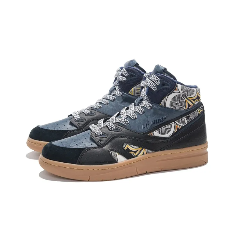 LiNing 937 Durable Lightweight And Breathable High Top Skateboard Shoes Men's Black Blue-2