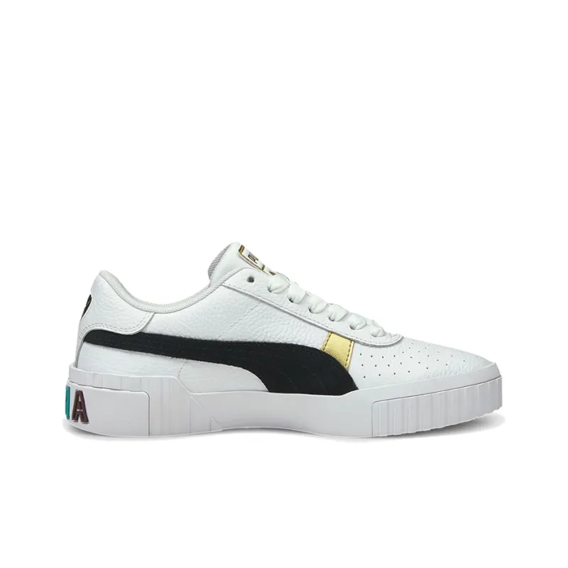 PUMA Cali Wear resistant And Lightweight Low Top Skateboard Shoes Women's Black White Gold-1