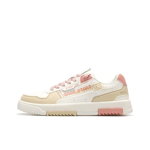 XTEP Skateboard Shoes Women's Low-Top Beige/Pink