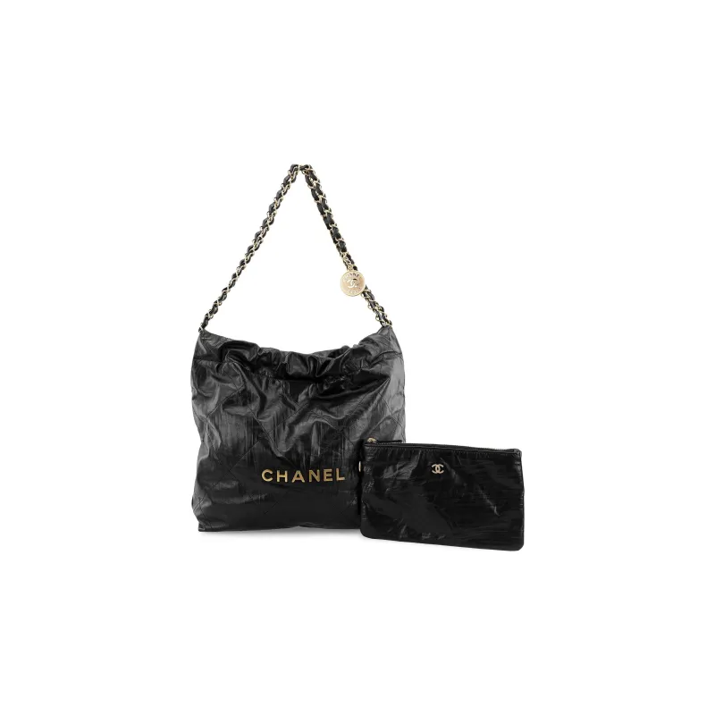 CHANEL 22Bag Wrinkled Cow Leather Bucket Bag, Handbag, Shoulder Bag Women's Black-1