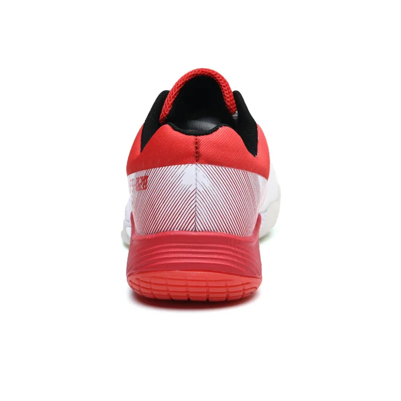 LEFUS Low Top Badminton Shoes Unisex White Red-4
