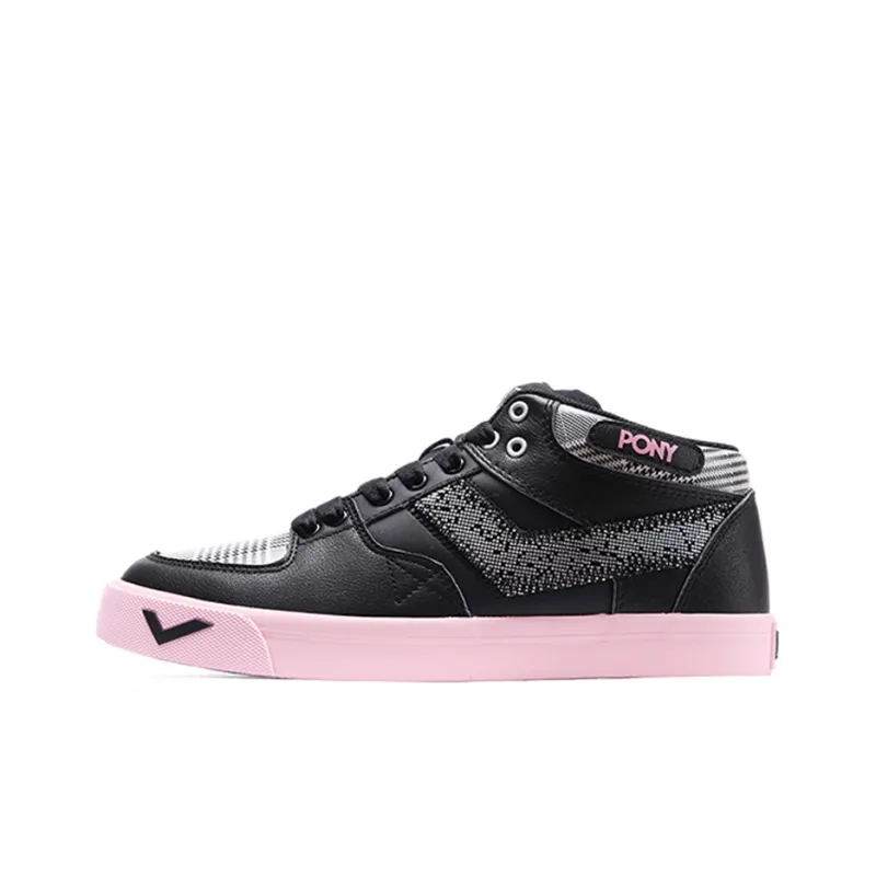 Pony Atop Skateboard Shoes Women's Low Top Black/Pink Red-0