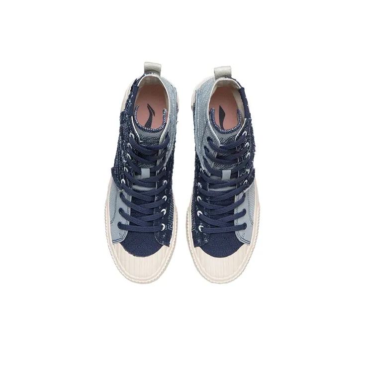 LiNing Medal Slip-Resistant Lightweight Wear-Resistant High-Top Skateboard Shoes White Blue-3