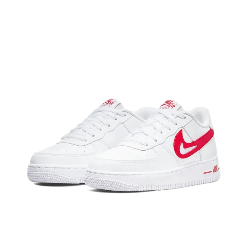 Nike Air Force 1 Low White Red Cut Out Swoosh GS-2