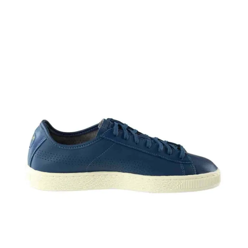 PUMA Basket Classic Soft Lace Up Coverage Slip-Resistant Cushioning Support Low-Top Skateboard Shoes Men's Blue-1