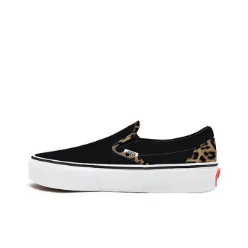 Vans Customs Black Leather Leopard Slip on