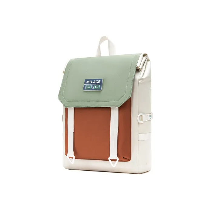MR.ACE HOMME Polyester Students' Computer Backpack Regular Unisex Dusty Blue White/Caramel White-8
