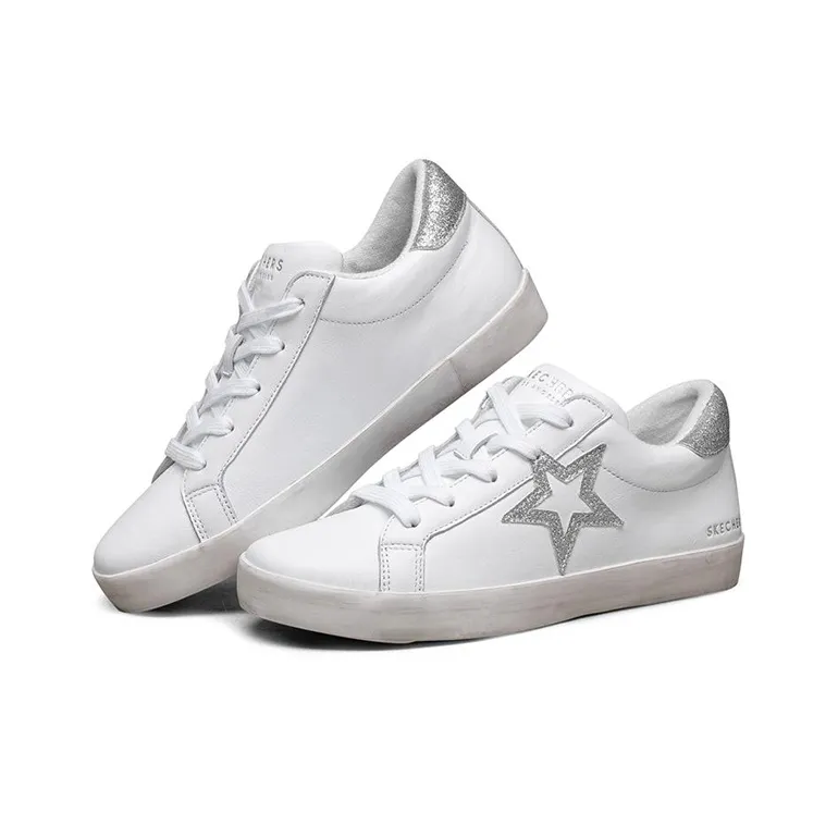 Skechers Diamond Starz Low-Top Skateboard Shoes Women's White Silver-2