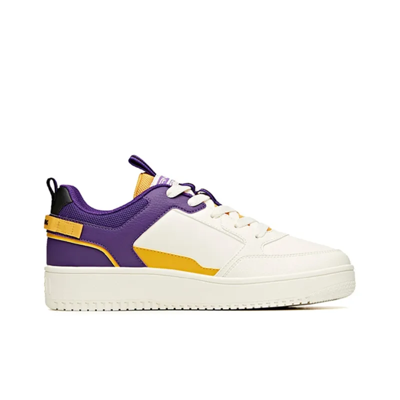 Anta Slip Resistant, Abrasion Resistant, Lightweight Low Top Skateboard Shoes Men's White Purple Yellow-1