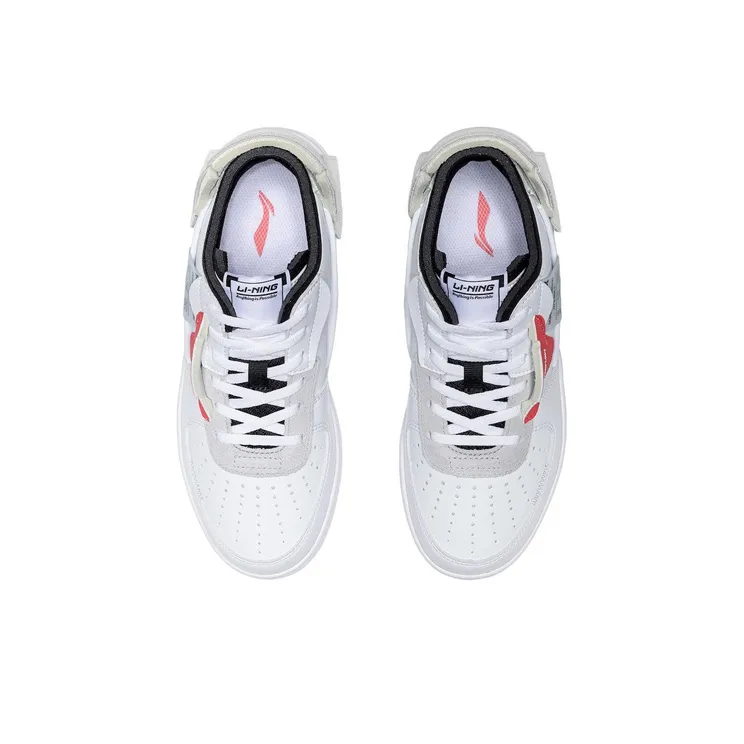 LiNing CF Disordered Wear Resistant Slip Resistant Low Top Skateboard Shoes Women's White Red-5