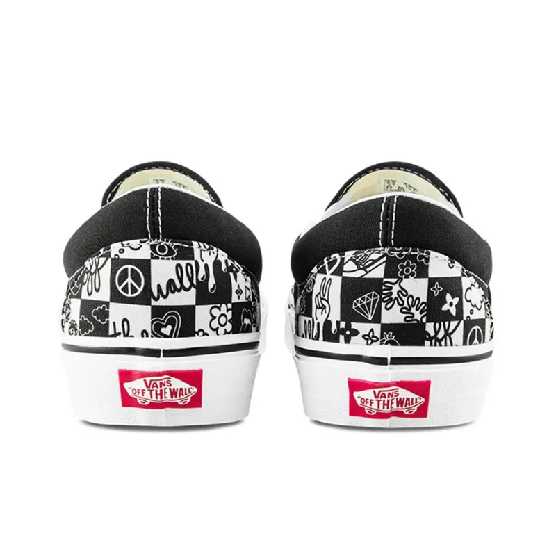 Vans Classic Doodle Checkered Slip on 'Black White'-4