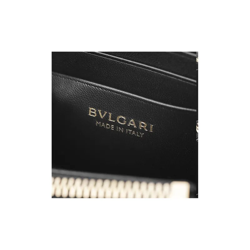 BVLGARI Cow Leather Coin Purses Wallets Women's Black-7