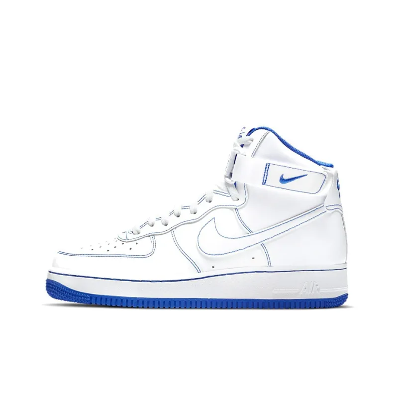 Nike Air Force 1 High White Royal Blue Contrast Stitch-0
