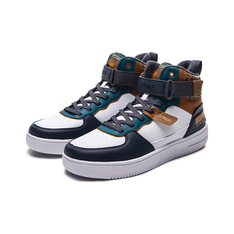 XTEP Anti Slip Wear Resistant High Top Skateboard Shoes Men's White Gray-2