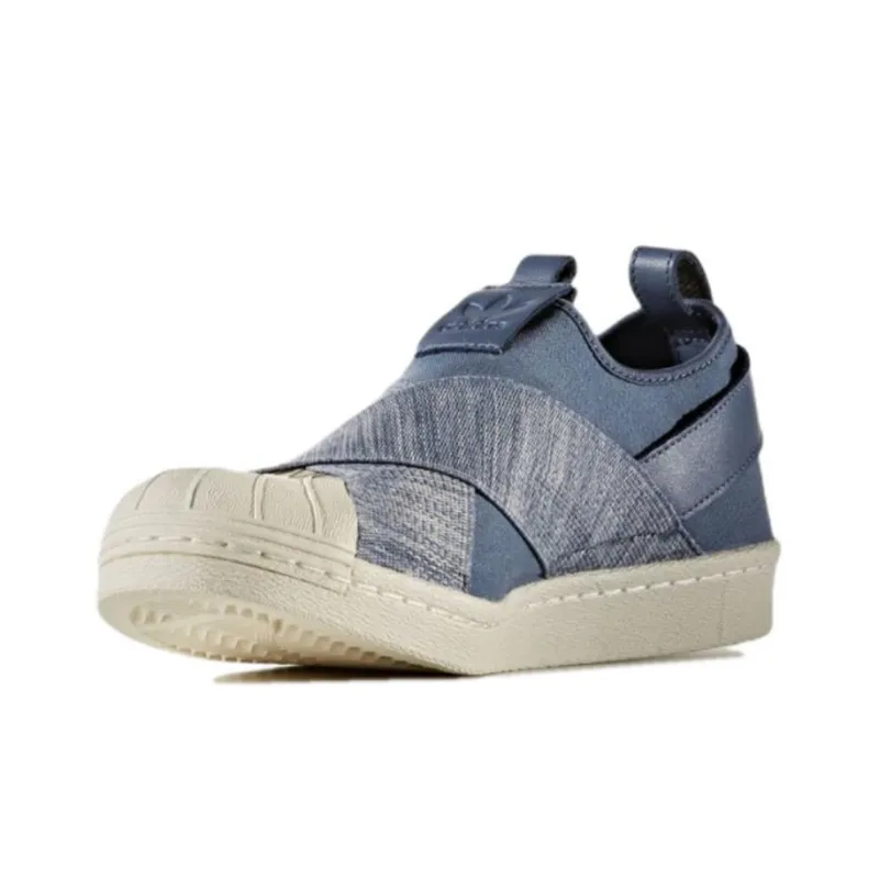 Adidas Originals Superstar Slip on Abrasion Resistant Low Top Skateboard Shoes Women's Denim Blue-2
