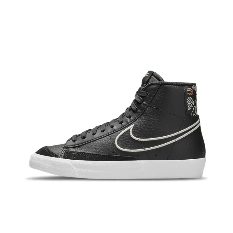 Nike Blazer 77 Slip-Resistant Cushioning Wear-Resistant Mid-Top Skateboard Shoes GS Black White-0
