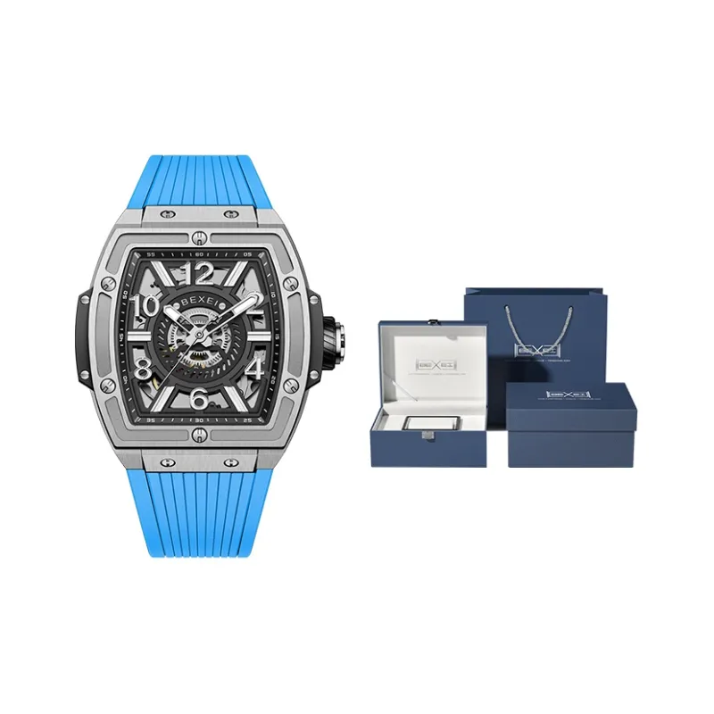 BEXEI Flying Life Series Mechanical Movement Silicone Strap Watch Men's Watches Cut-Out Dial BX9138-13