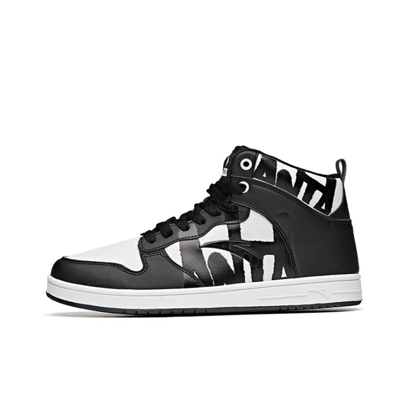 Anta Coverage Slip Resistant And Abrasion Resistant High Top Skateboard Shoes Men's Black White-0
