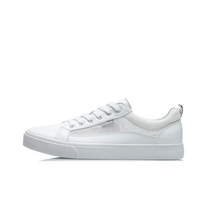 LiNing Durable Breathable Low Top Skateboard Shoes Men's Standard White-0