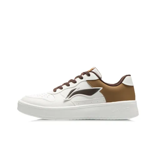 LINING Skateboard Shoes Men Low-Top Mist White/Furry Brown