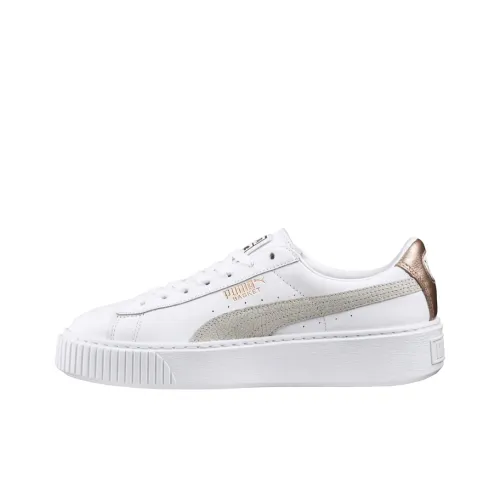 PUMA Basket Skateboard Shoes Women's Low-Top White/Gray/Gold