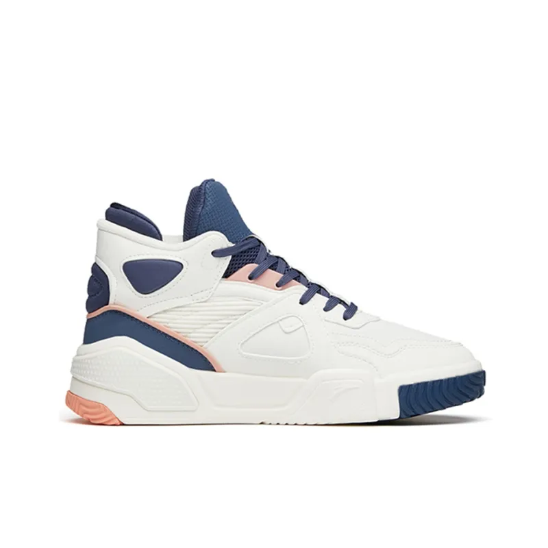 Anta Life Collection Flame Anti Slip Wear Resistant High Top Skateboard Shoes Women's White Blue-1