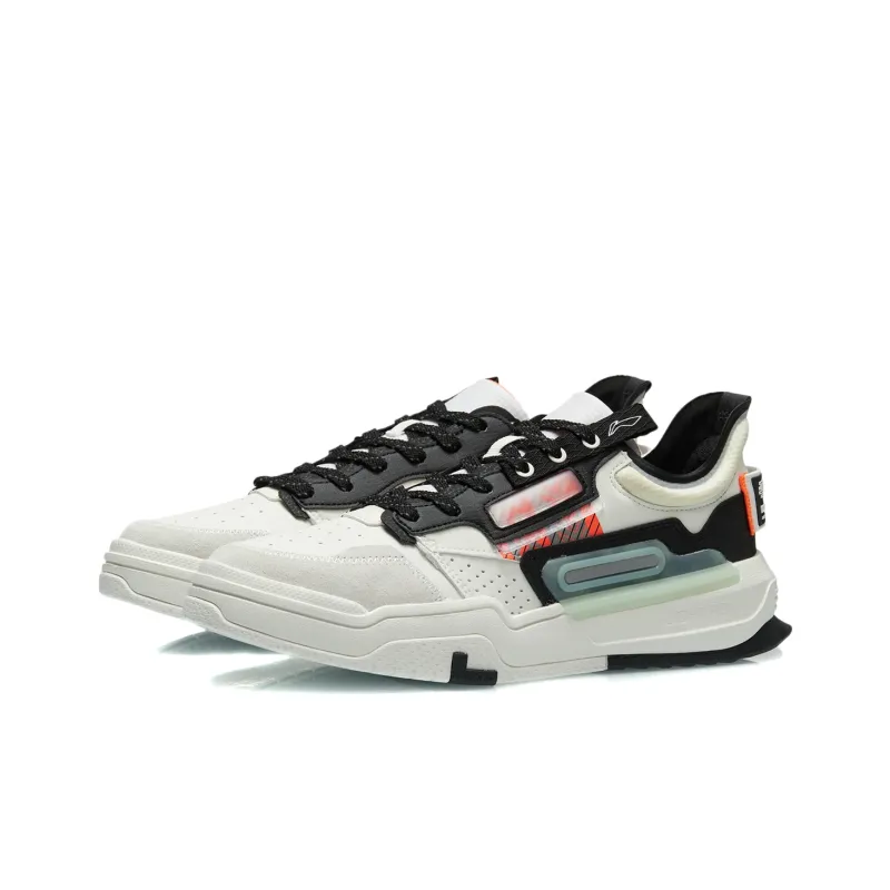 LiNing Geek Slip Resistant Cushioning Abrasion Resistant Lightweight Low Top Skateboard Shoes Men's White Black-2