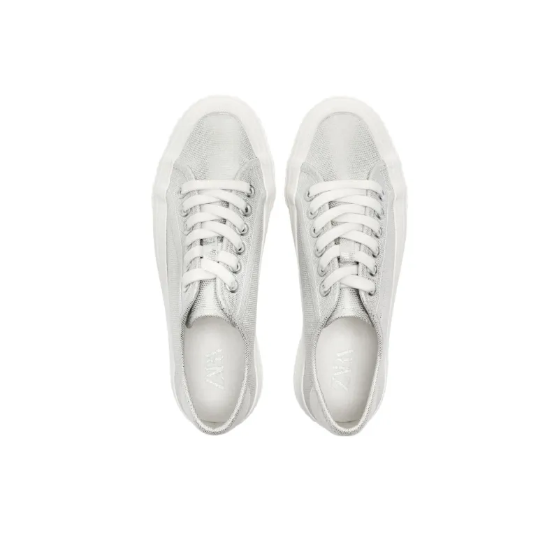 ZARA Low-Top Skateboard Shoes 3cm Women's Silver-2