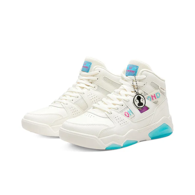 361° Cushioning Wear Resistant High Top Skateboard Shoes Women's White Cyan-2