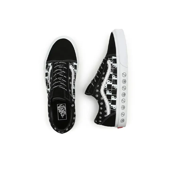 Vans Old Skool Bkwht Taiji Grid Wear Resistant Non Slip Low Top Casual Skate Shoes Unisex Black White-3