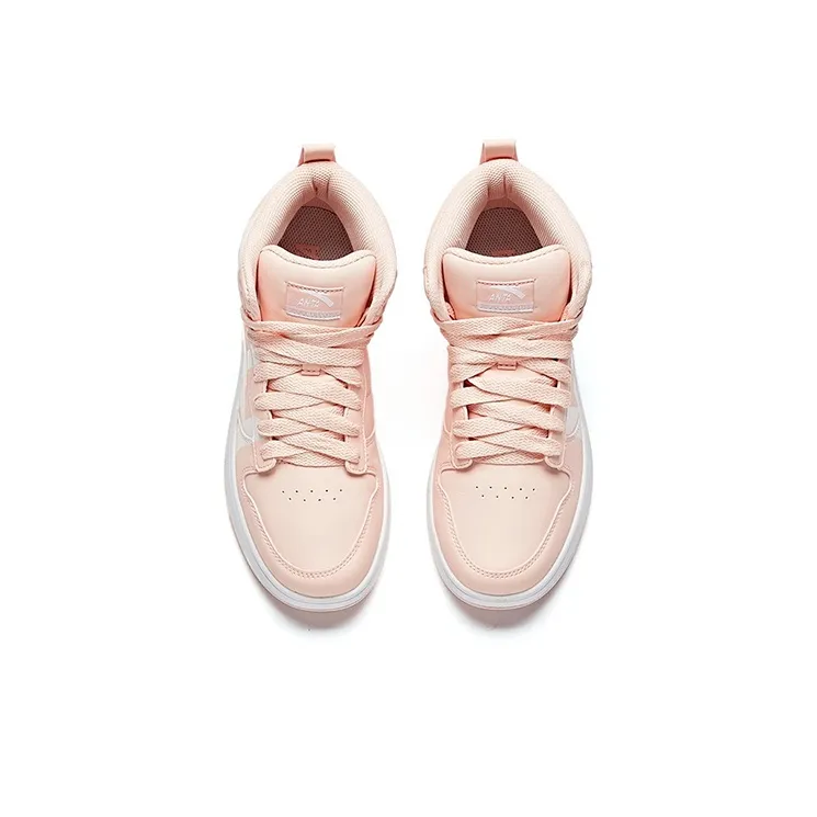 Anta Anti Slip Wear Resistant High Top Skateboard Shoes Women's Baby Pink-2