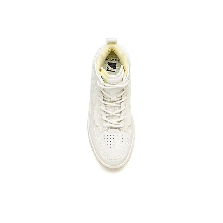 Anta Life Collection Anti-Slip And Wear-Resistant Coverage High-Top Skateboard Shoes Women's White Yellow Blue-2