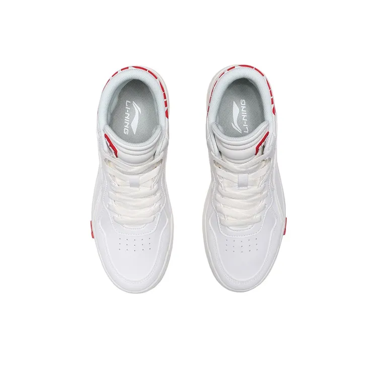 LiNing Coverage Warm Slip Resistant Mid Top Skateboard Shoes Women's White Red-3