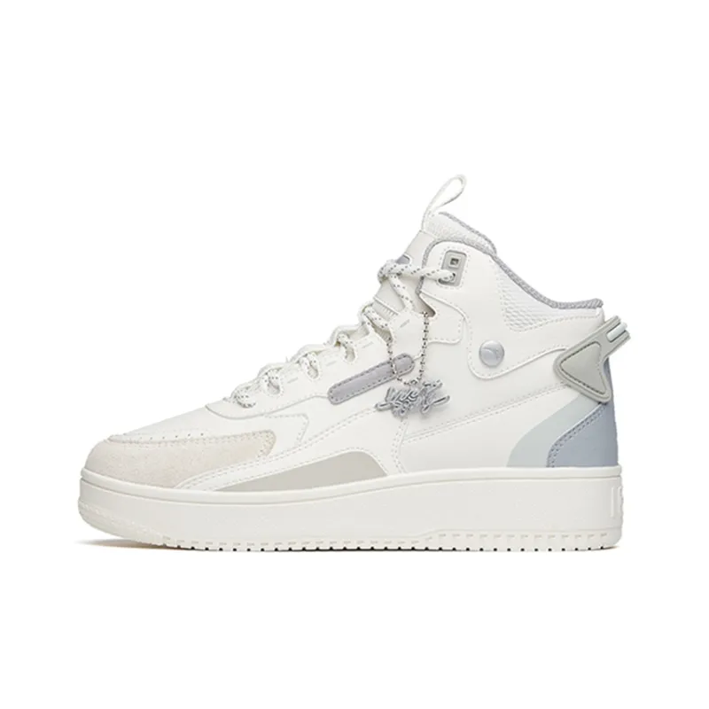 Anta Anti Slip Wear Resistant High Top Skateboard Shoes Women's White Gray-0