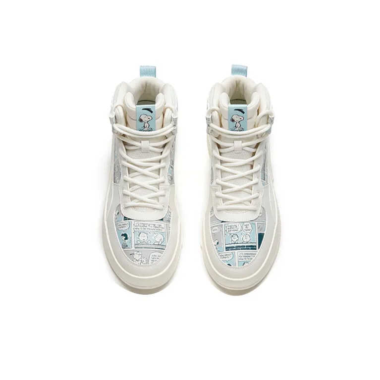 Snoopy x Anta Life Collection Anti Slip Wear Resistant High Top Skateboard Shoes Men's White Blue-4