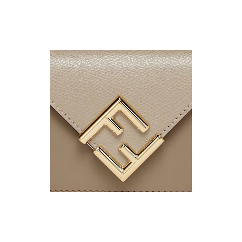 FENDI FF Diamonds Series Calfskin Money Clip Card Holder Wallet Medium Size Women's Gray-4