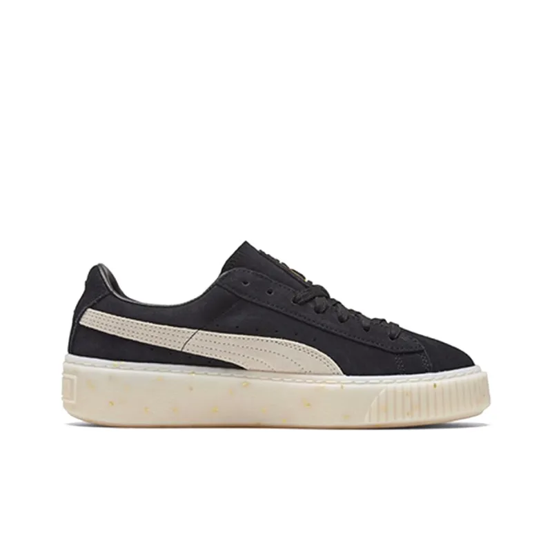 PUMA Suede Platform Black/White/Gold Board Shoes Women's-1