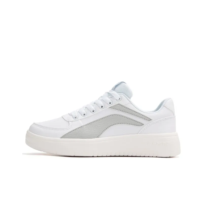 LiNing Anti Slip Wear Resistant Low Top Skateboard Shoes Women's White Gray-0