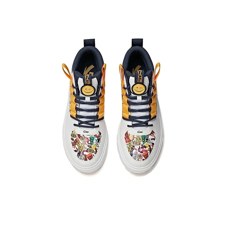 Coca Cola X ANTA Skateboard Shoes Women's High Top ANTA White/Ink Blue/Yellow-2
