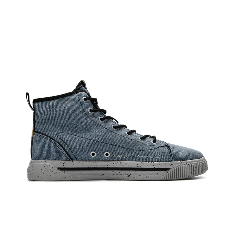 SNOOPY x Anta Wear Resistant Slip Resistant High Top Skateboard Shoes Men's Blue Black-1