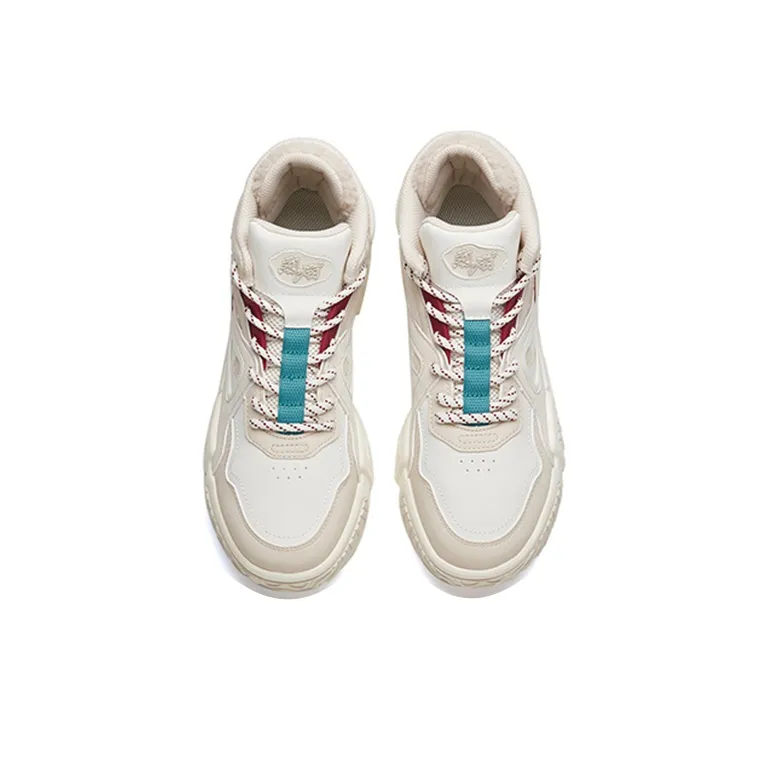 Anta Life Collection Flame Durable Breathable Mid-Top Skateboard Shoes Women's Gray White Red-3